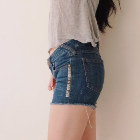 Free People Studded Punk Rock Cutoff Denim Shorts - Picture 6 of 6
